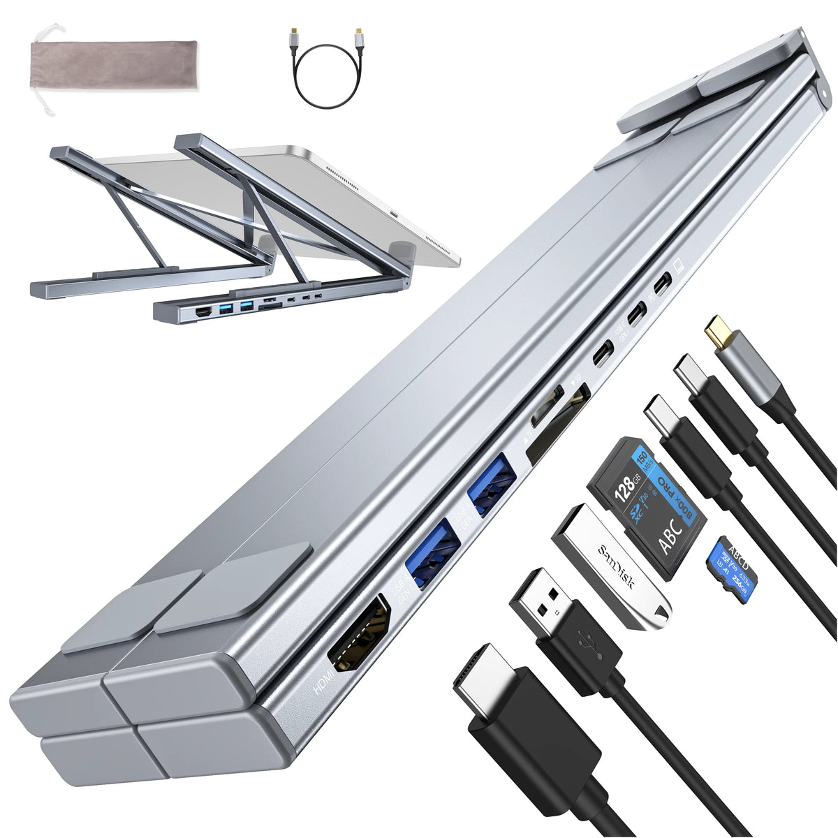 8 in 1 USB C Laptop Docking Station Stand Hub 2 USB 3.1 SD TF Card PD 100W Universal Dock for MacBook Silver 26.6×20.2×14.2cm