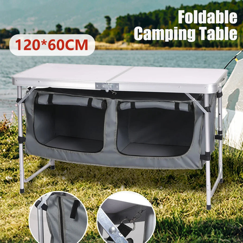 Folding Camping Table Portable Aluminium Picnic Table Foldable Outdoor BBQ Desk Silver 120x60x70cm