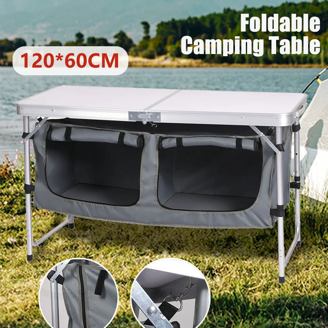 Folding Camping Table Portable Aluminium Picnic Table Foldable Outdoor BBQ Desk Silver 120x60x70cm