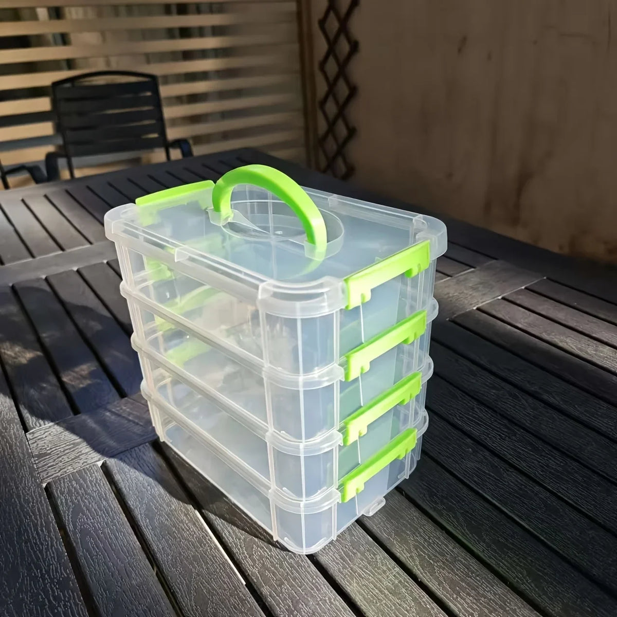 4 Layer Transparent Plastic Storage Box Partitioned Drawer Organizer Building Block Storage Container Portable Box Green 22×15×23cm
