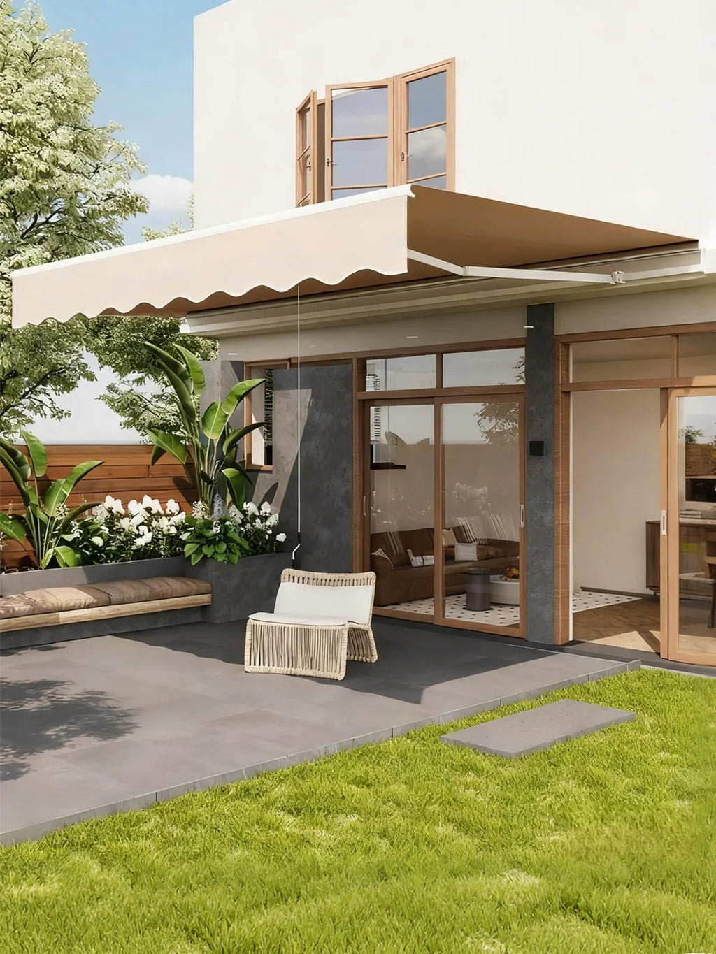 Canvas Window Awning Fabric Window Awning Textile Awning Roll-out Awning 305x244cm Manual Extendable Beige