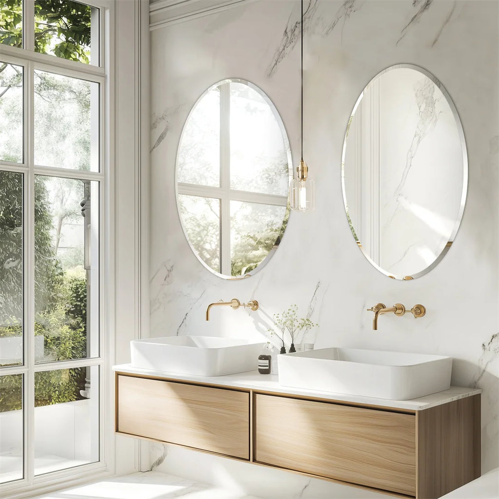 Frameless Oval Wall Mirror 60x80cm Silver Beveled Edge Vanity Mirror Decorative Home Wall Mirror