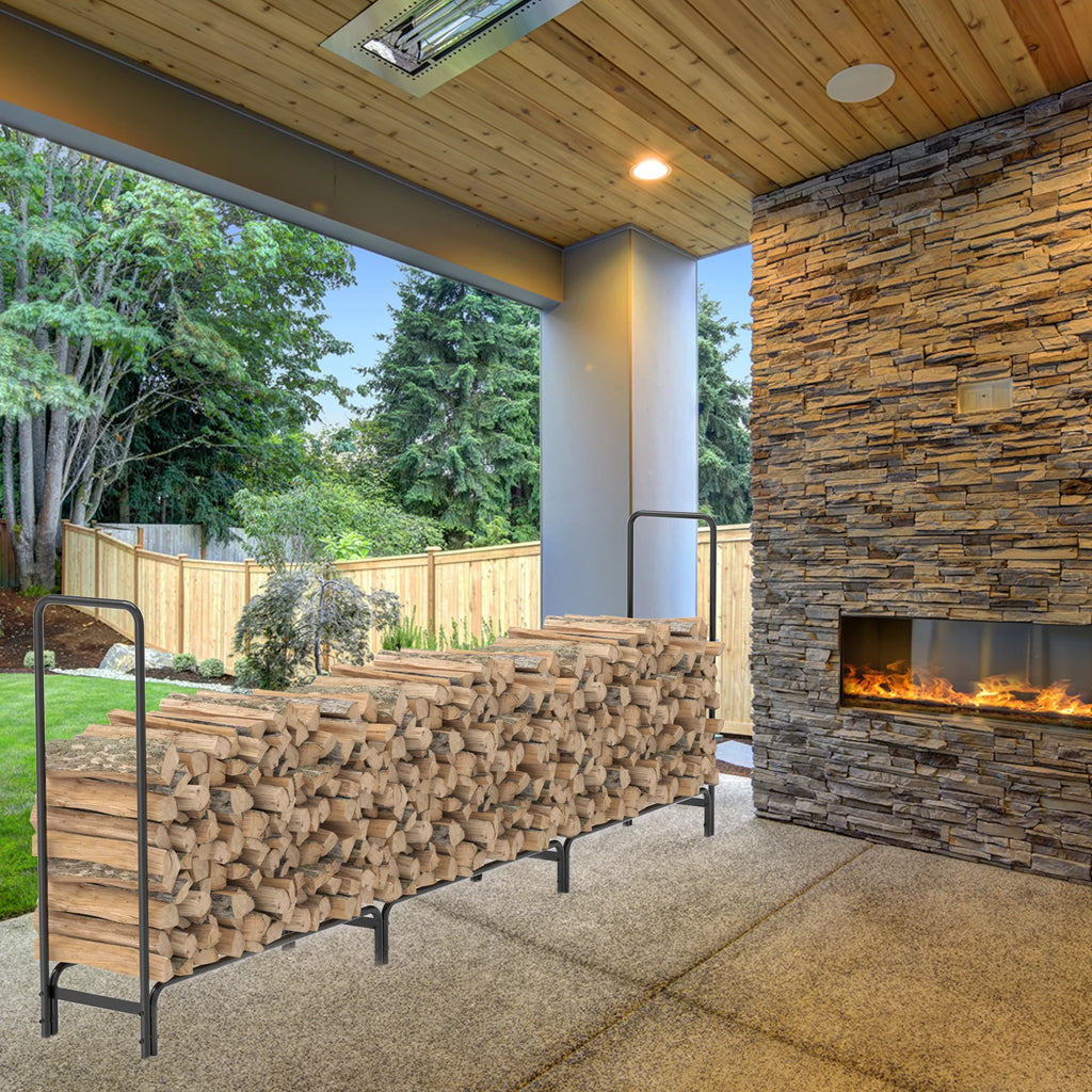Firewood Rack Heavy Duty Metal Log Holder Outdoor Wood Storage 344.9x35x117cm Black