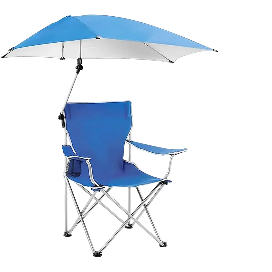 Folding Beach Chair Camp Chair Outdoor Chair for Adults With Adjustable Umbrella & Carrying Bag Blue -