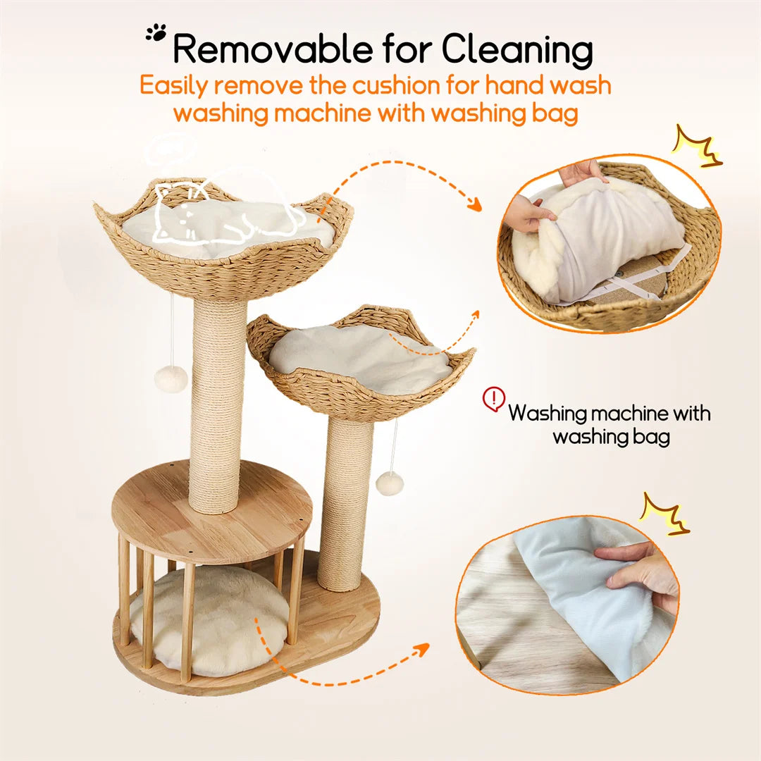 3 Tier Cat Climbing Tree 60x40x99cm Indoor Activity Tower with Scratching Post Wood White Cat Furniture