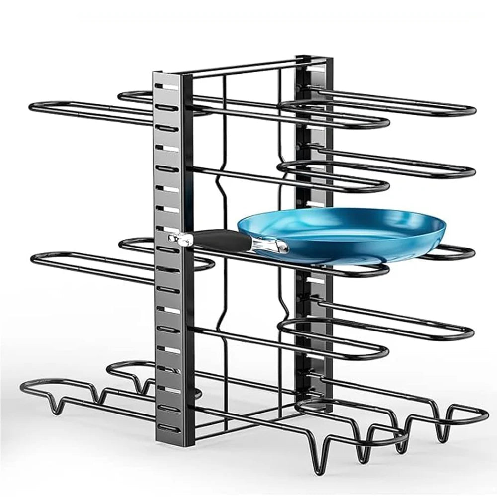 8 Tier Adjustable Pan Pot Organizer Rack DIY Cabinet Storage Stand Kitchen Pantry Holder for Pots Lids J2609 Black