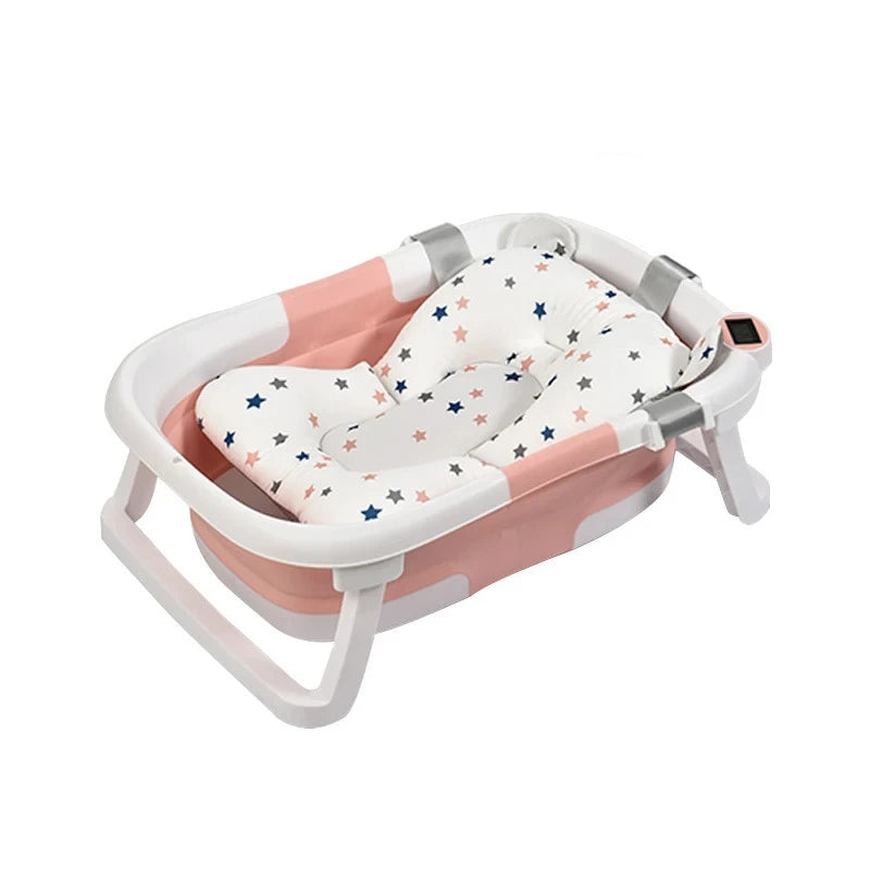 Real Time Temperature Silicone Baby Bathtub Folding Non Slip Bath Bucket Temperature Sensing Bathroom Tub 60.5 × 43 × 20.5cm