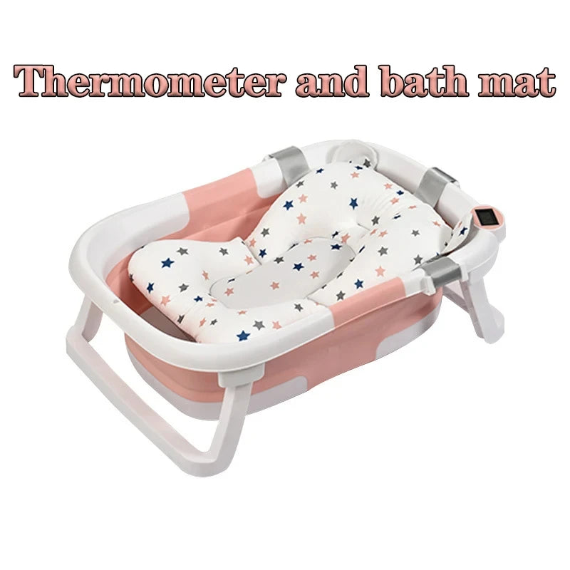 Real Time Temperature Silicone Baby Bathtub Folding Non Slip Bath Bucket Temperature Sensing Bathroom Tub 60.5 × 43 × 20.5cm