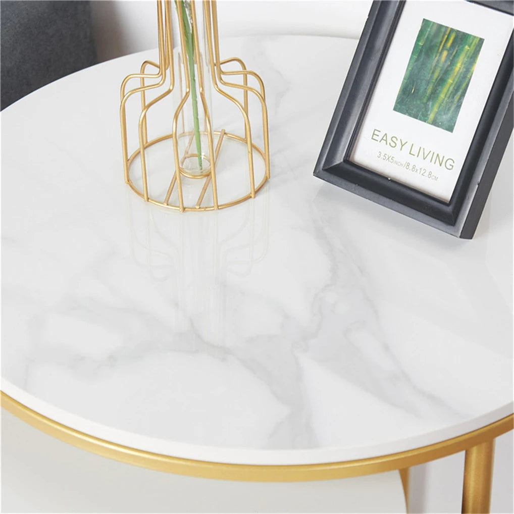 Round Nesting Coffee Tables Set of 2 Sintered Stone Top Gold White 45x55cm 40x50.5cm Living Room Tables