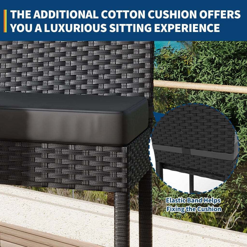 Outdoor Bar Stools Set of 2 Patio Bar Stools Garden Bar Stools  Weather-resistant Armless With Seat Cushions Black 40x50x103cm