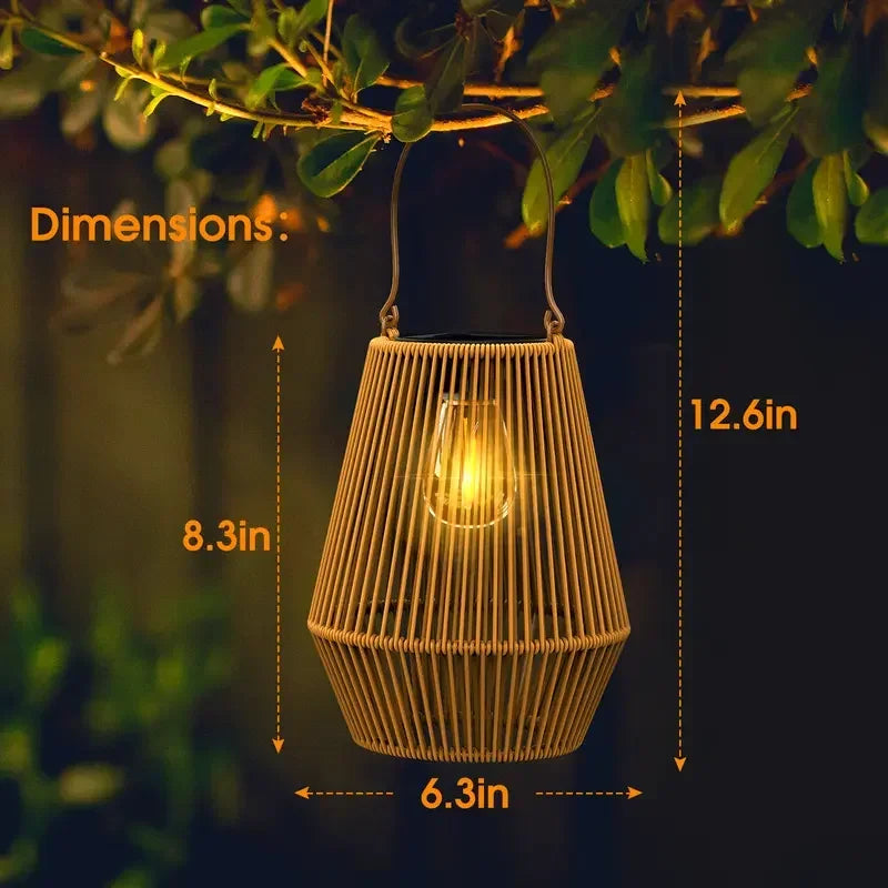 Outdoor Solar Boho Rattan Hanging Lantern Waterproof LED Wicker Lamp 21x16x32cm
