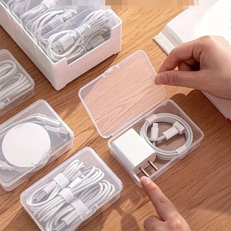 Data Cable Storage Box with 7 Compartments Desktop Cable Organizer Wire Management Box for Office Desk Accessories 20×10×7.5cm