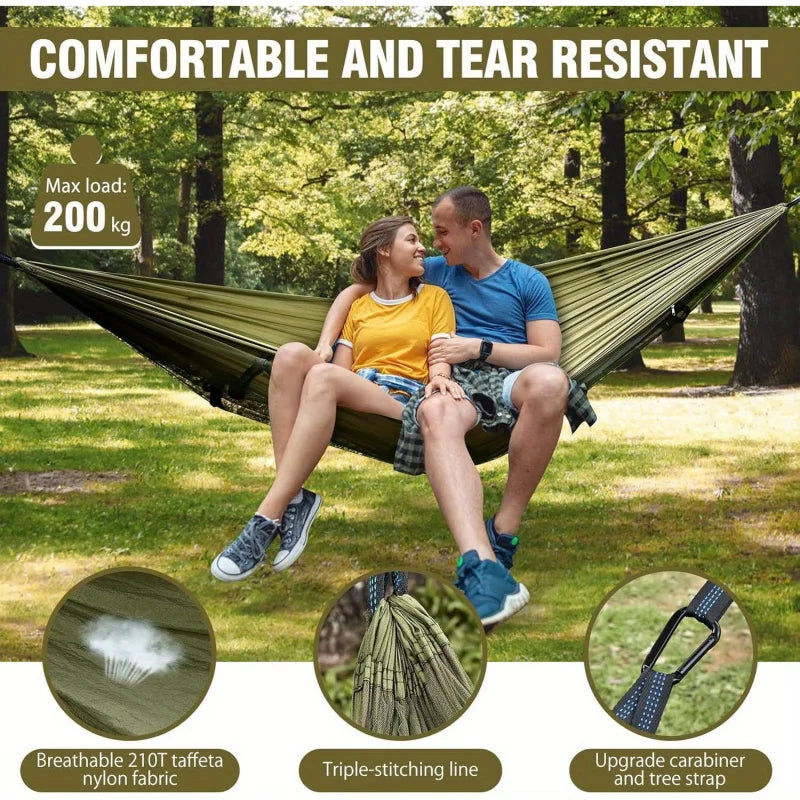 Camping Hammock with Mosquito Net Dark Green Ultralight 210T Parachute Nylon 200kg Load