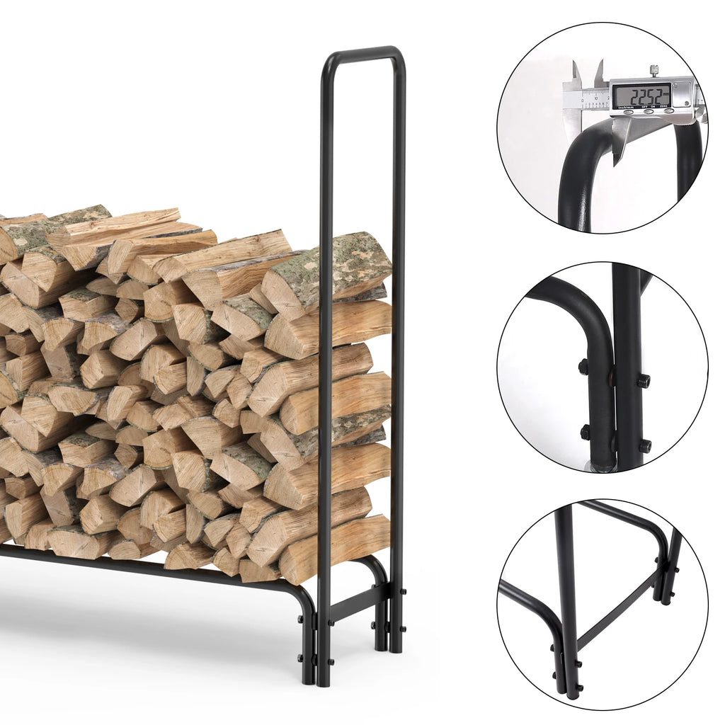 Firewood Rack Heavy Duty Metal Log Holder Outdoor Wood Storage 344.9x35x117cm Black