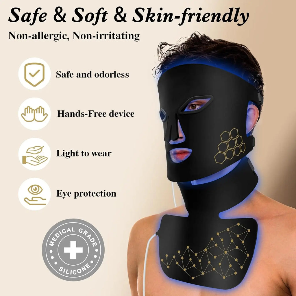 Hello Face Rechargeable LED Red Light Therapy Face & Neck Mask 2-in-1 Infrared Skincare Device Black