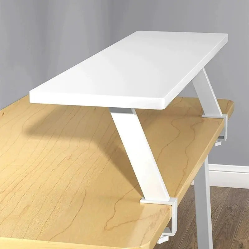 Multifunction Desk Organizer Metal U-Clamp Wooden Storage Rack Office Study Reading Computer Desk Shelf White 40×20×20cm