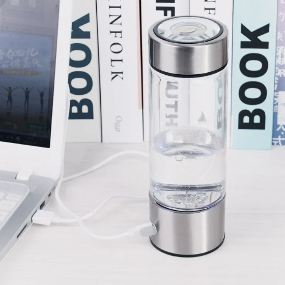 Hydrogen Water Bottle Portable USB Rechargeable Water Generator with Leakproof Design White 420ml