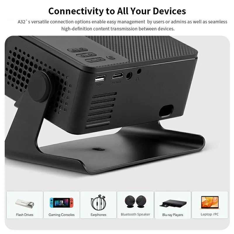 Mini Smart Projector Android 13 WiFi 1080P 4K Support Portable Home Cinema AU Plug A32 Pro 3D LED