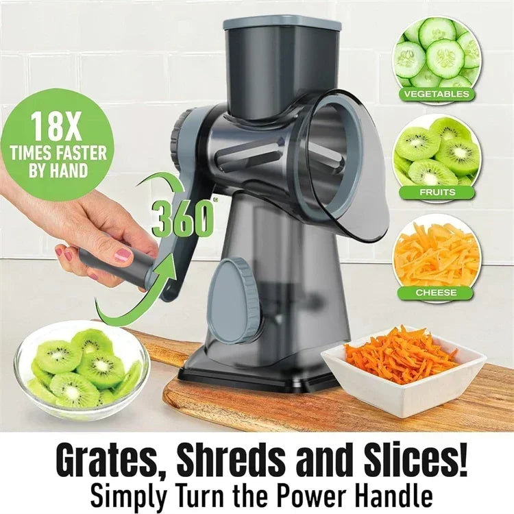 3-in-1 Rotary Cheese Grater Manual Vegetable Slicer Nut Grinder Multifunctional Kitchen Tool Clear 7.6×10.8×23.5cm