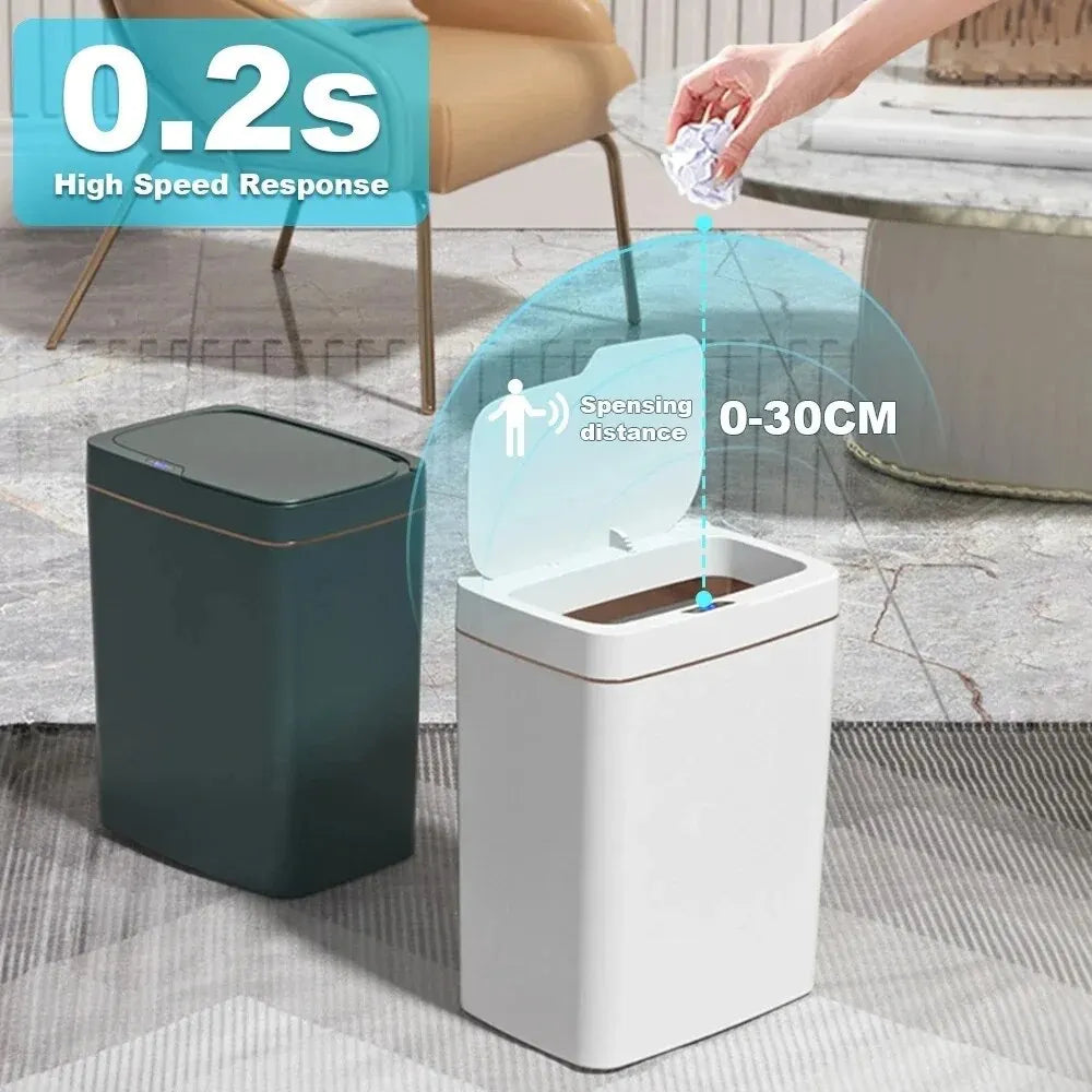 Smart Bathroom Trash Can Automatic Bagging Electronic Garbage Bin Touchless Sensor Narrow Smart Home Waste Bin 15L White 26×18.5×30.5cm