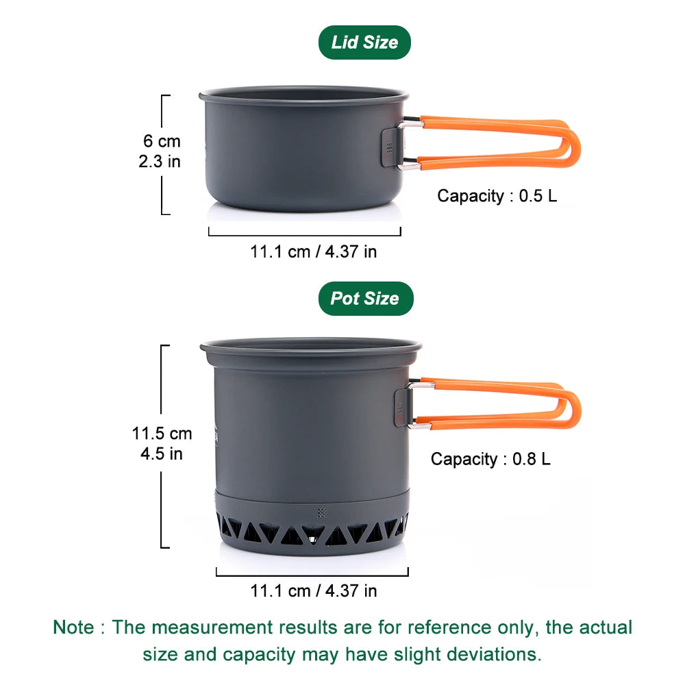 Outdoor Camping Cookware Pot Set 1.3L 2.3L Cooking Kettle Heat Cooker Travel Tableware Kitchen Gear Dark Grey