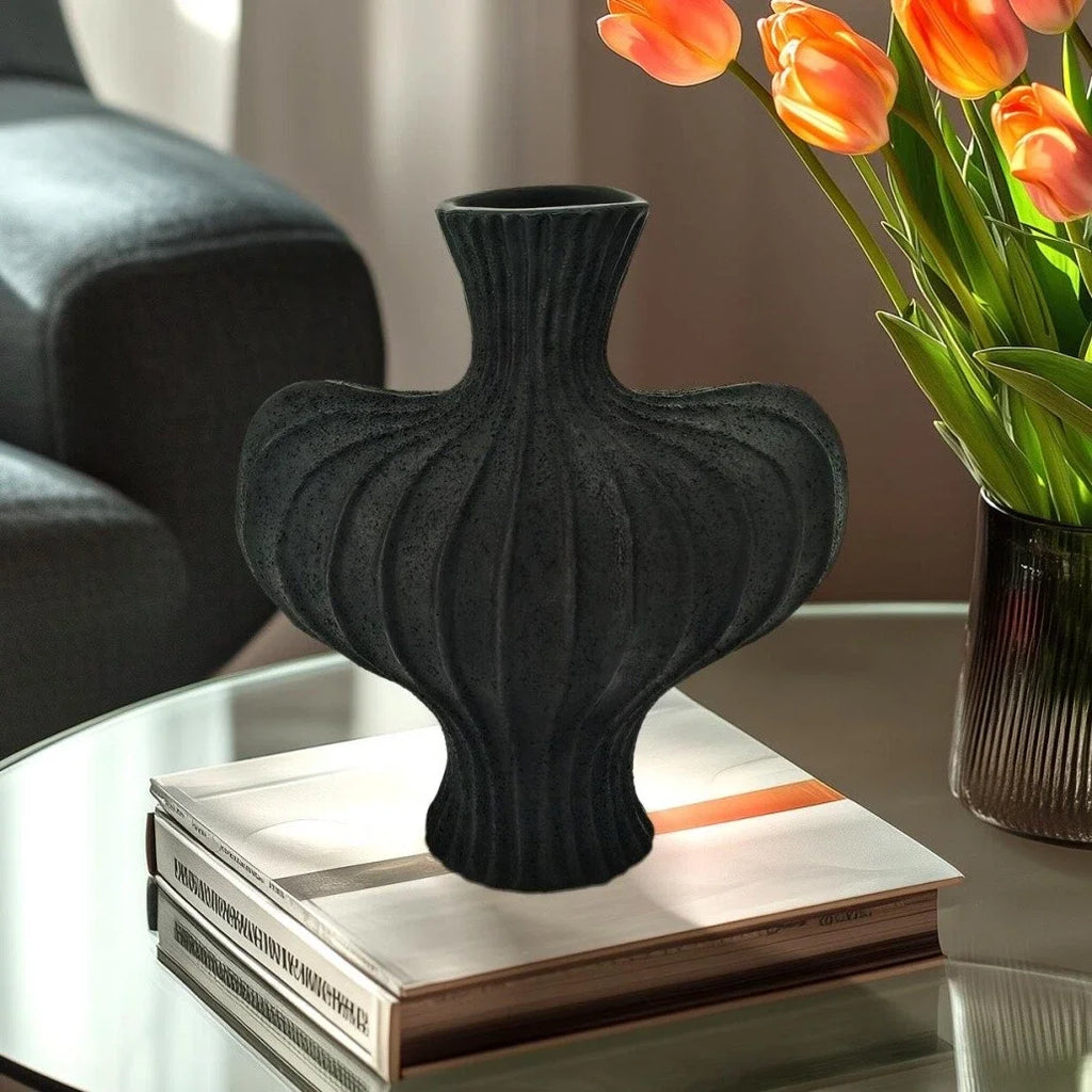 Resin Flower Vase 25x15x28cm Black Nordic Tabletop Decorative Centerpiece Home Decor Vase