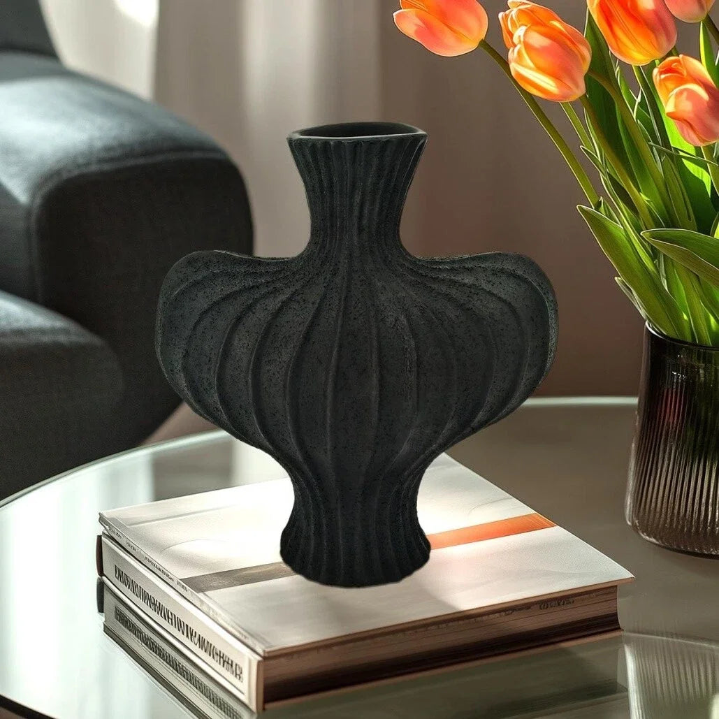 Resin Flower Vase 25x15x28cm Black Nordic Tabletop Decorative Centerpiece Home Decor Vase