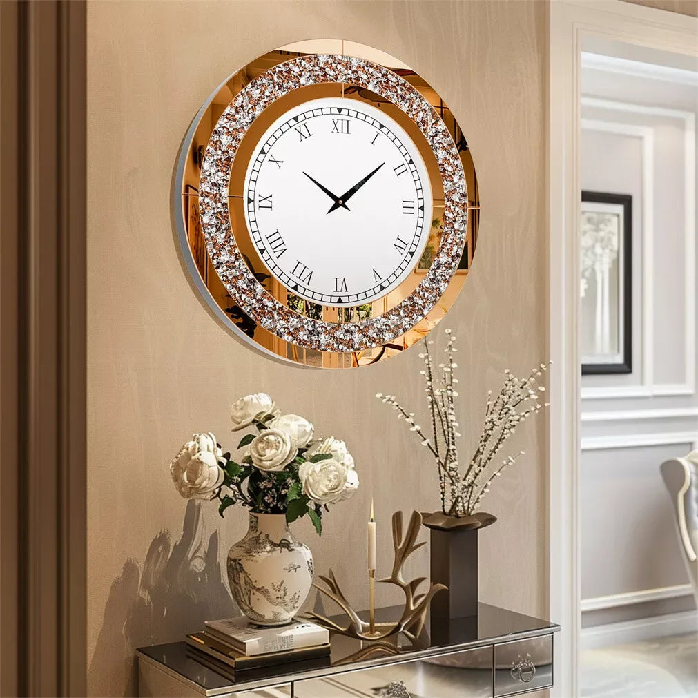 3D Wall Clock 80cm Diamond Crystal Roman Numerals Modern Decorative Clock Tawny Tinted
