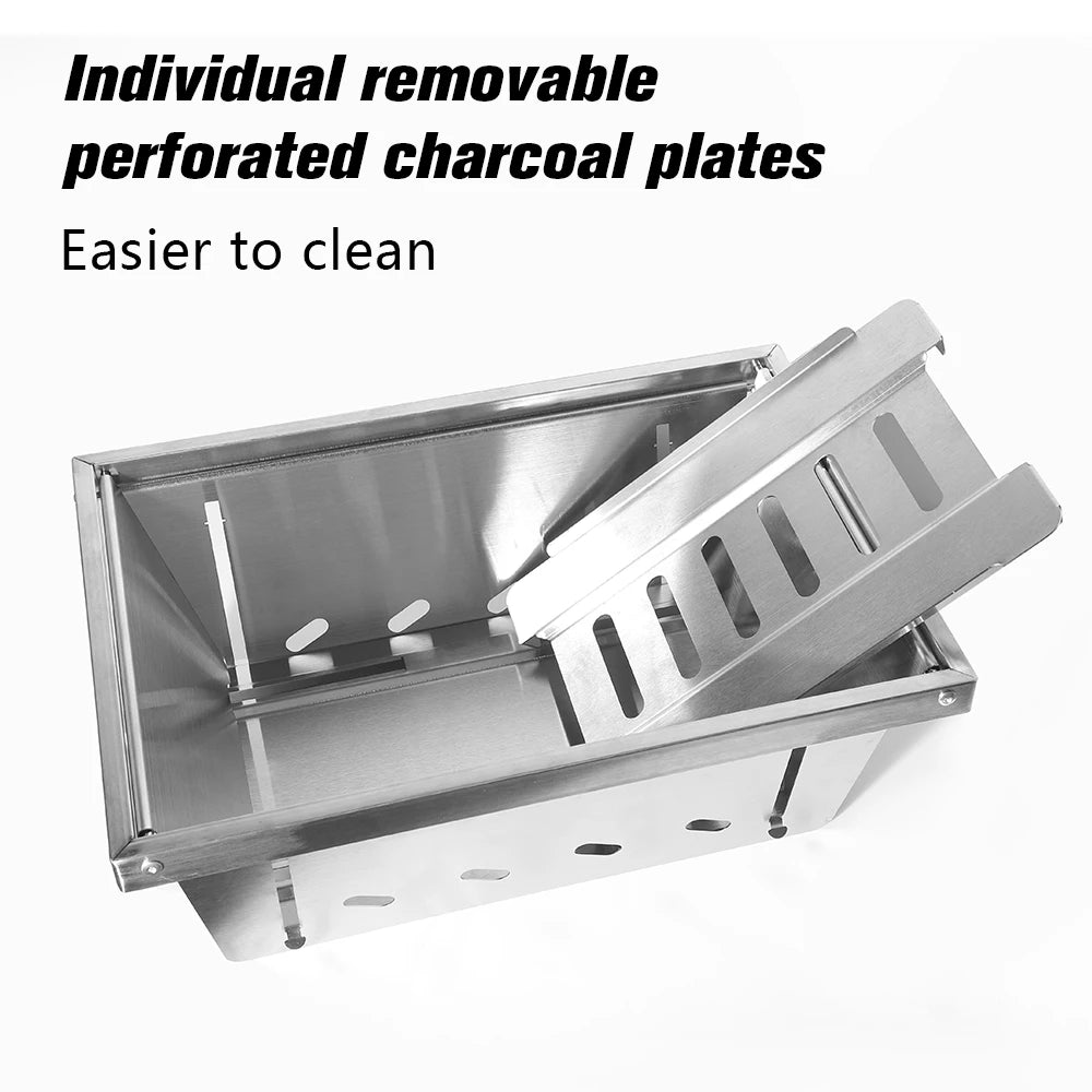 Stainless Steel BBQ Grill 2 Unit Portable Outdoor Camping Stove Folding Firewood IGT Table Barbecue Silver 50 × 36 × 18cm