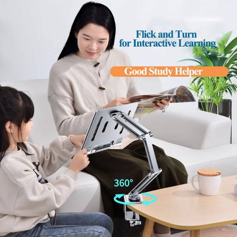 360° Rotating Laptop Tablet Stand Clamp Holder Adjustable Height 3 Joint Desktop Bed Lazy Arm Bracket Support Silver