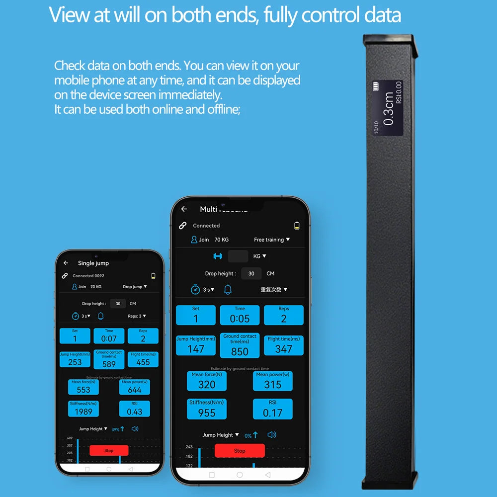 Jump Performance Sensor System Bluetooth Vertical Jump Tester with RSI Ground Contact Time and Real Time Data Monitoring