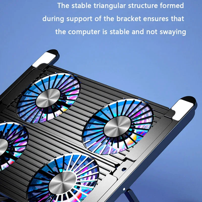 Foldable Laptop Cooling Pad Stand Adjustable Notebook Cooler Base with Four Fans Portable Support for 33-44cm Laptop Black