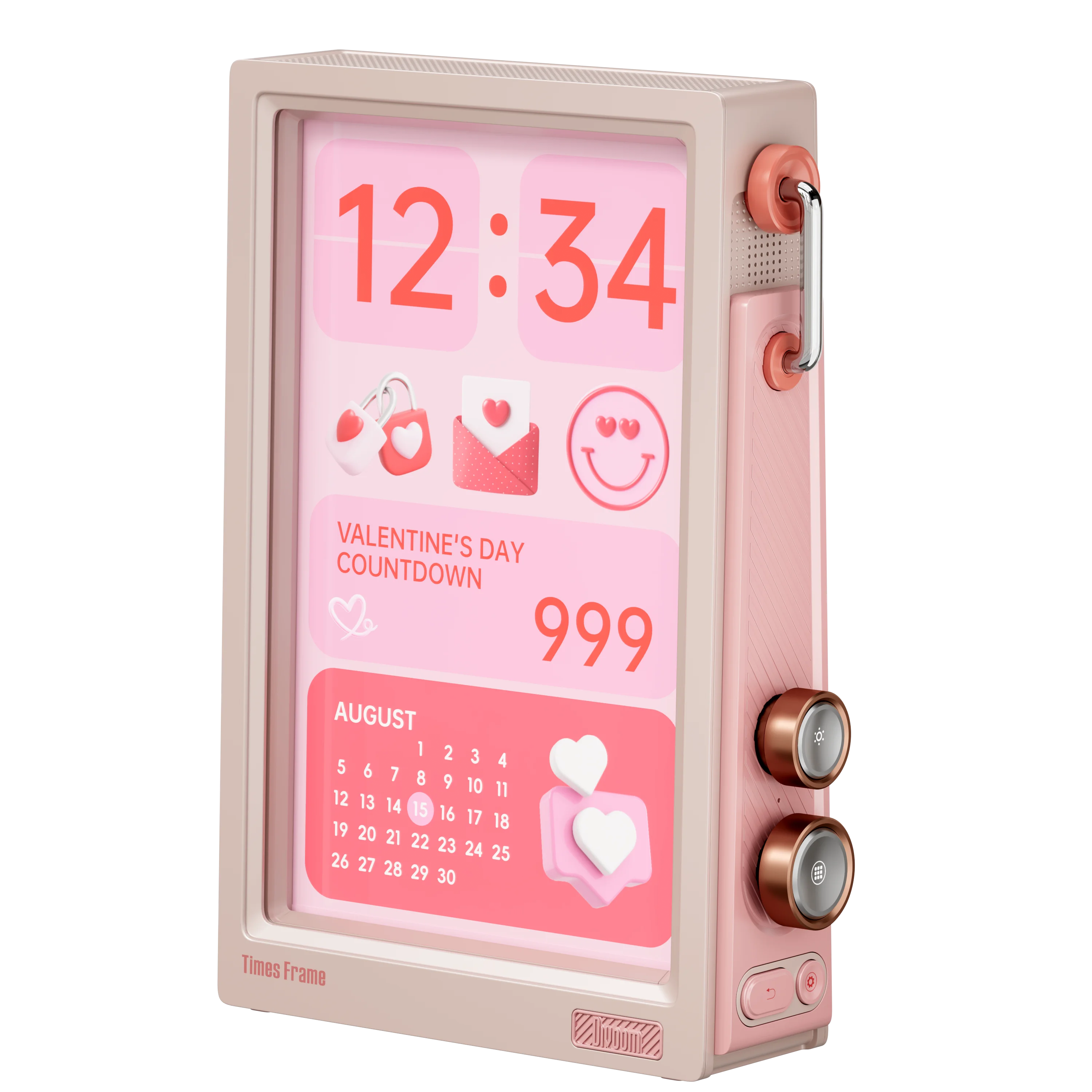 25.6cm Smart Digital Display with HD Screen, Customisable Clock, Weather, Calendar and App Control – Pink