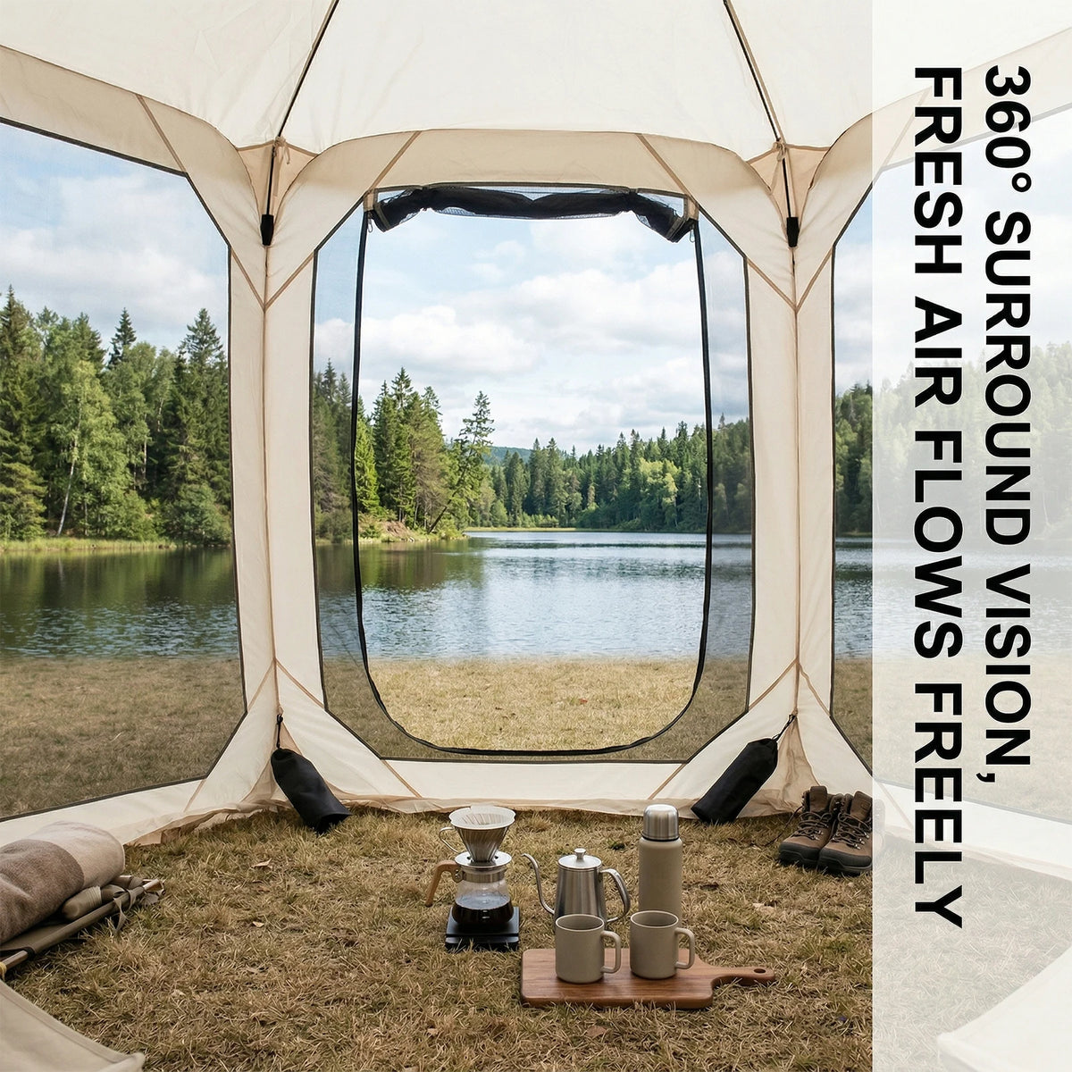 Portable UV Protective Pop-Up Screen Tent Sunshade Beige 300x300x230 cm