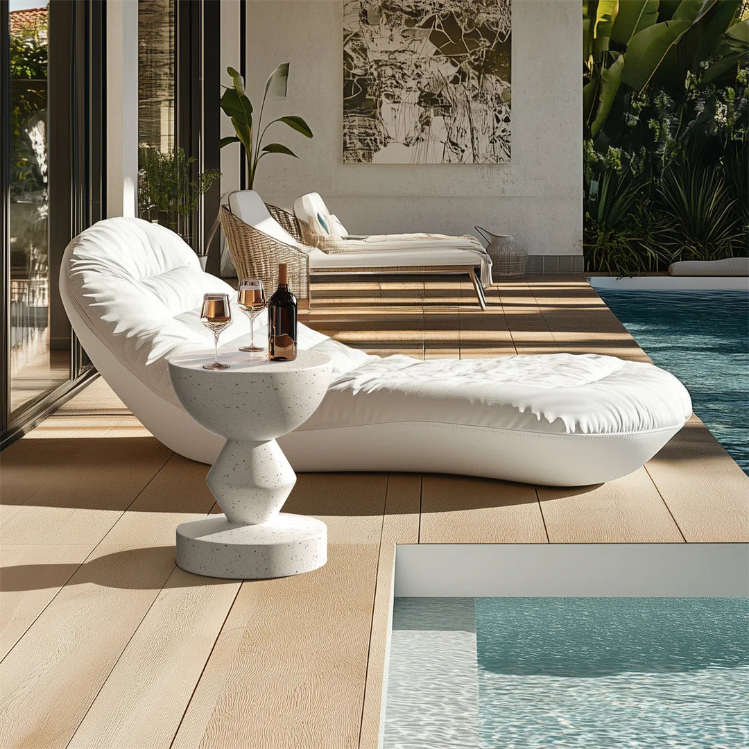Concrete Side Table 35.5x43.5cm Lightweight Indoor Outdoor Accent Stool White End Table