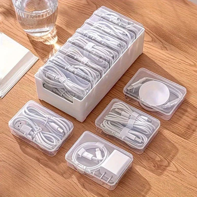 Data Cable Storage Box with 7 Compartments Desktop Cable Organizer Wire Management Box for Office Desk Accessories 20×10×7.5cm