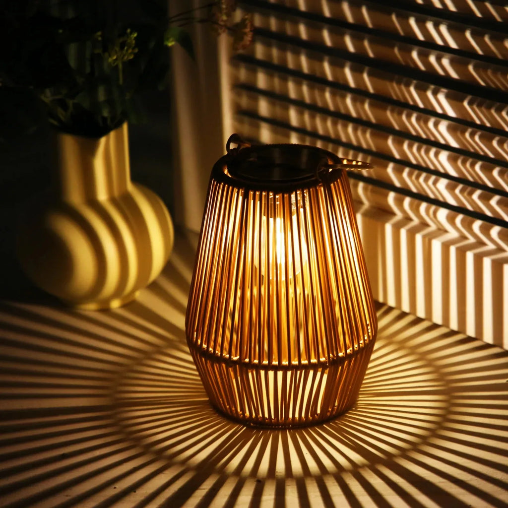 Outdoor Solar Boho Rattan Hanging Lantern Waterproof LED Wicker Lamp 21x16x32cm