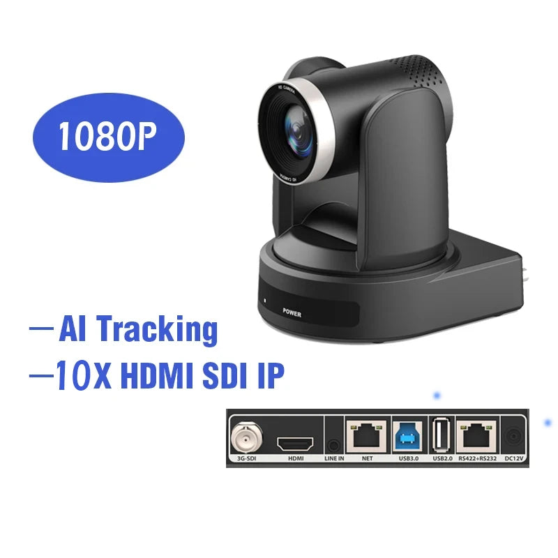 1080P AI Tracking PTZ Conference Camera 10X Zoom HDMI USB SDI IP PoE for Live Streaming Meetings No NDI