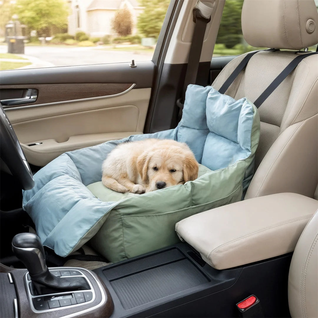 Portable Dog Booster Car Seat 53x53x42cm Travel Carrier Bed with Safety Belt Storage Pocket Foldable Pet Seat