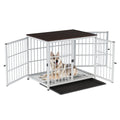 Wooden Dog Crate Furniture with 3 Doors Removable Tray Metal Frame End Table for Large Dogs White 107.5x71.5x81cm