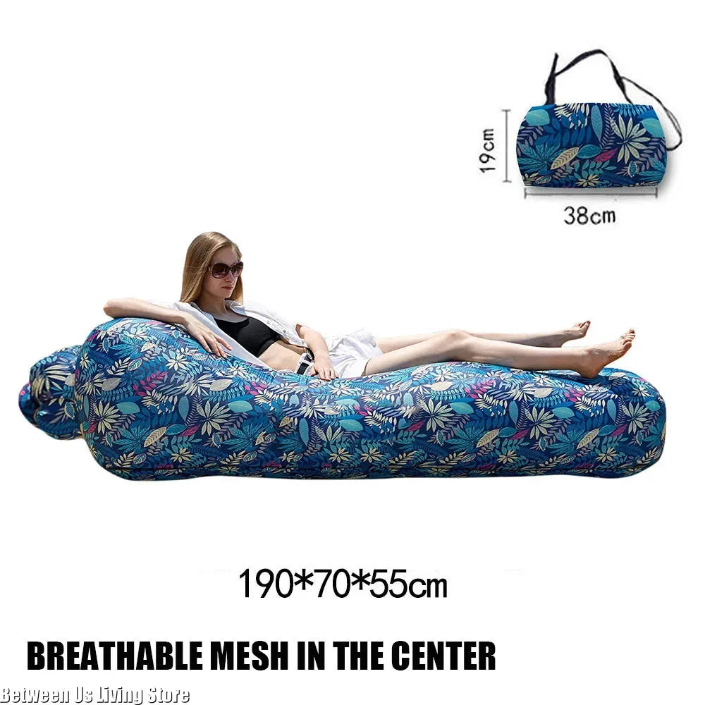 Inflatable Sofa Bed Extra Wide Non-Roll Design 190 x 70 x 55 cm Air Lounger for Beach Garden Indoor