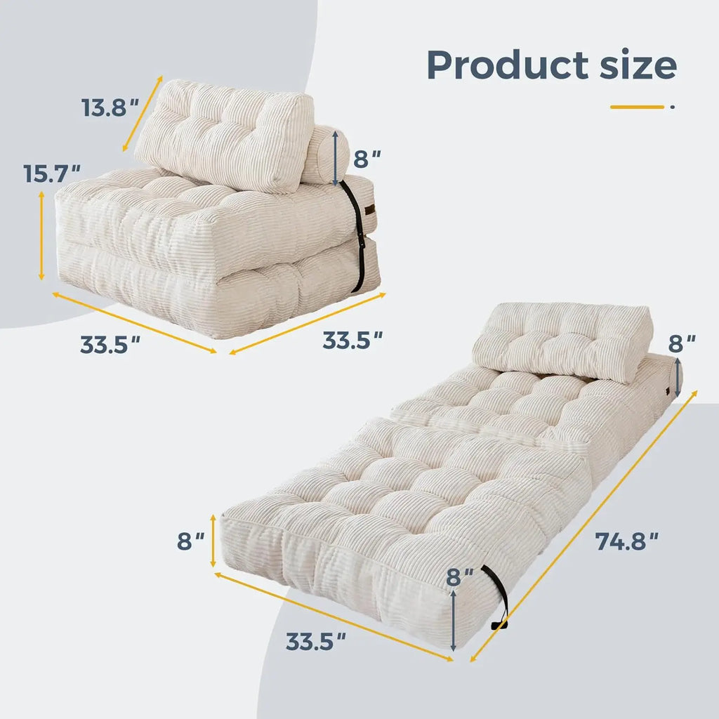Folding Sofa Bed White 85 x 190 cm Portable Convertible Sleeper Chair with Pillow