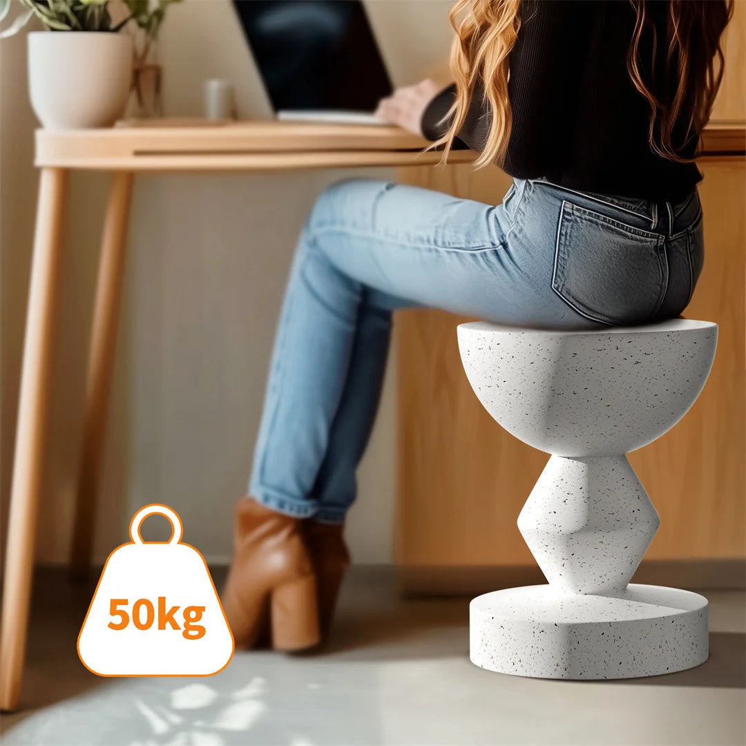 Concrete Side Table 35.5x43.5cm Lightweight Indoor Outdoor Accent Stool White End Table
