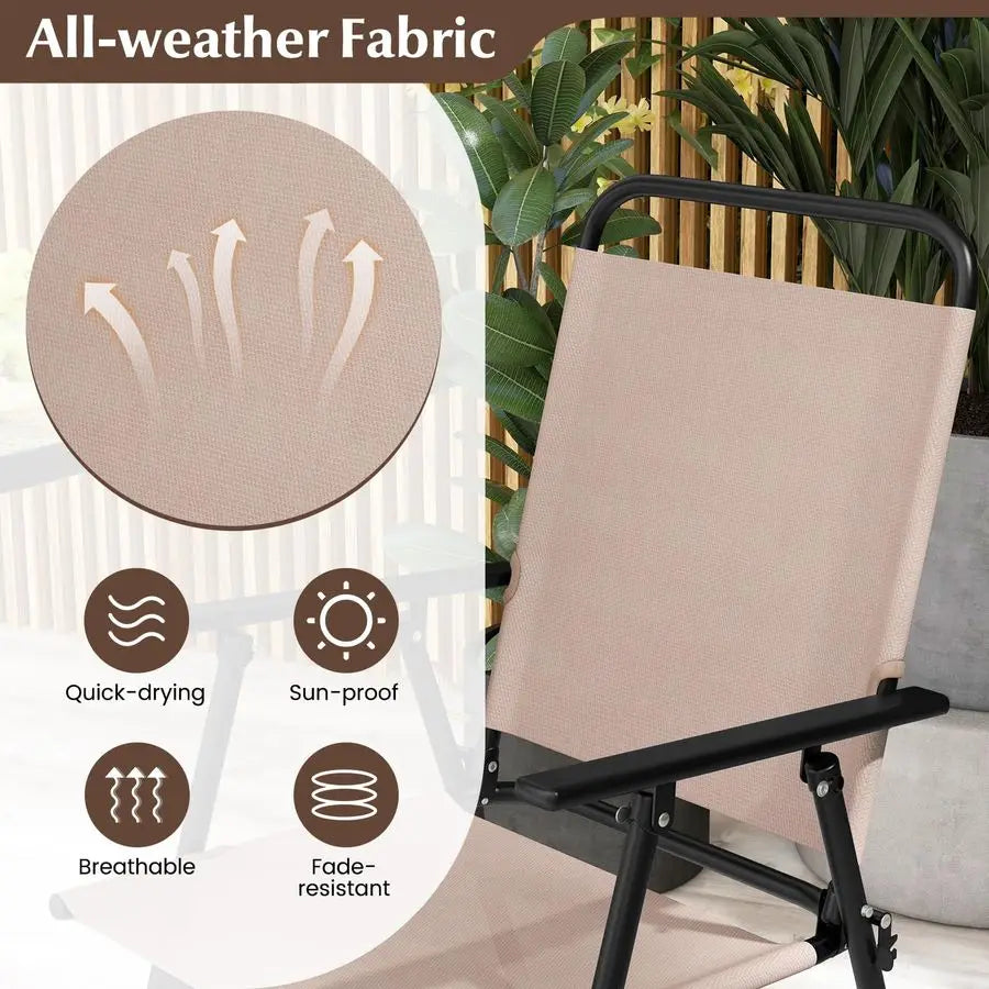 Bistro Set 3-Piece Outdoor Patio Table with 2 Folding Chairs Round Glass Table with Umbrella Hole Beige