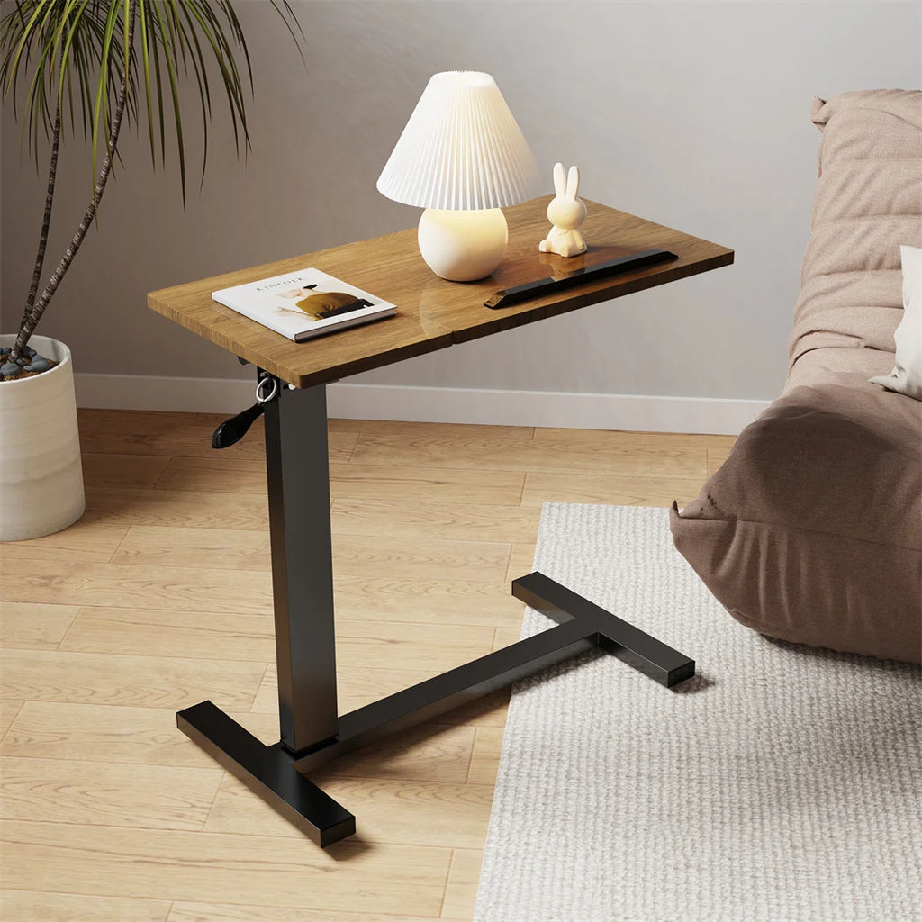 Height Adjustable Over Bed Laptop Desk 80x40x89.5cm Rolling Side Table with Wheels Black Oak