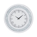 Mirror Wall Clock 60cm Crystal Crush Diamond Round Decorative Clock Silver Bling Wall Clock