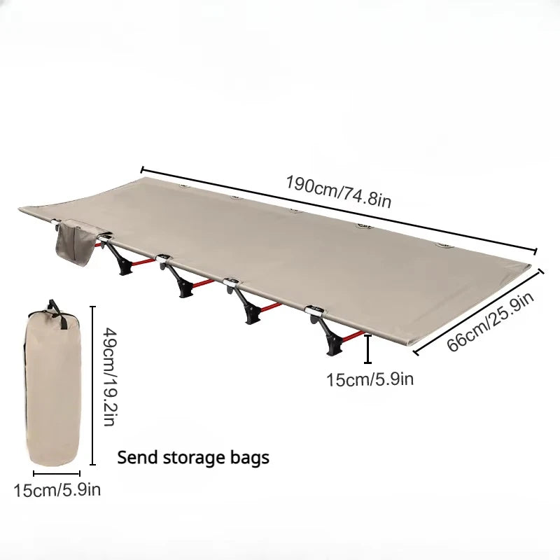 Ultralight Folding Camping Cot Aluminium Alloy Outdoor Hiking Travel Sleeping Bed Portable Backpacking Khaki 190 × 66 × 15cm