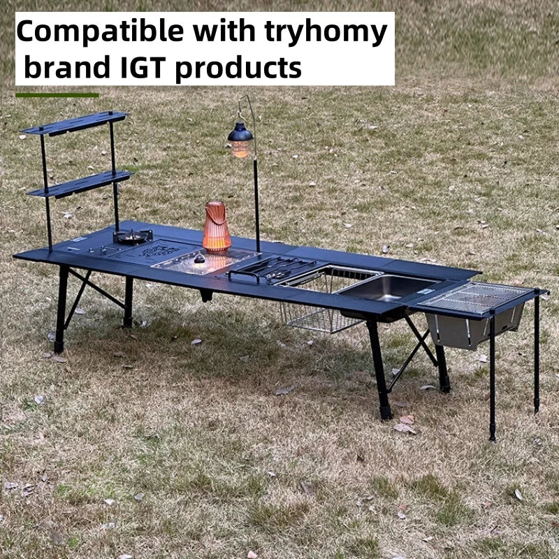 IGT 6 Unit Camping Table Aluminium Alloy Portable Folding BBQ Picnic Desk Outdoor Ultralight Table Black 168 × 42 × 61cm