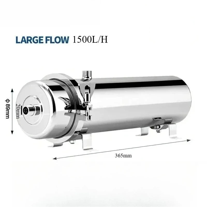 Whole House UF Water Purifier 1500L High Flow 0.01μm Stainless Steel Filter for DN20 Pipe 36.5 x 8.9cm