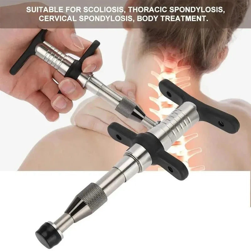 Manual Chiropractic Adjustment Tool Stainless Steel Spring-Loaded Massage Therapy Device 15.5x7.5cm Silver